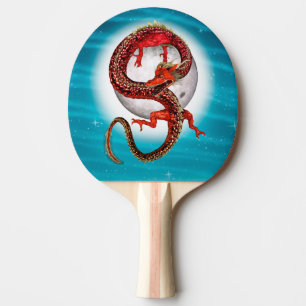 Raquete De Ping Pong Dragão Lua Vermelha Arte de Fantasia Celestial