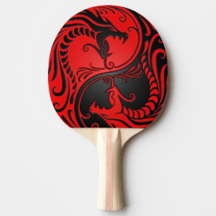 Raquete De Ping Pong Dragões vermelhos e pretos de Yin Yang