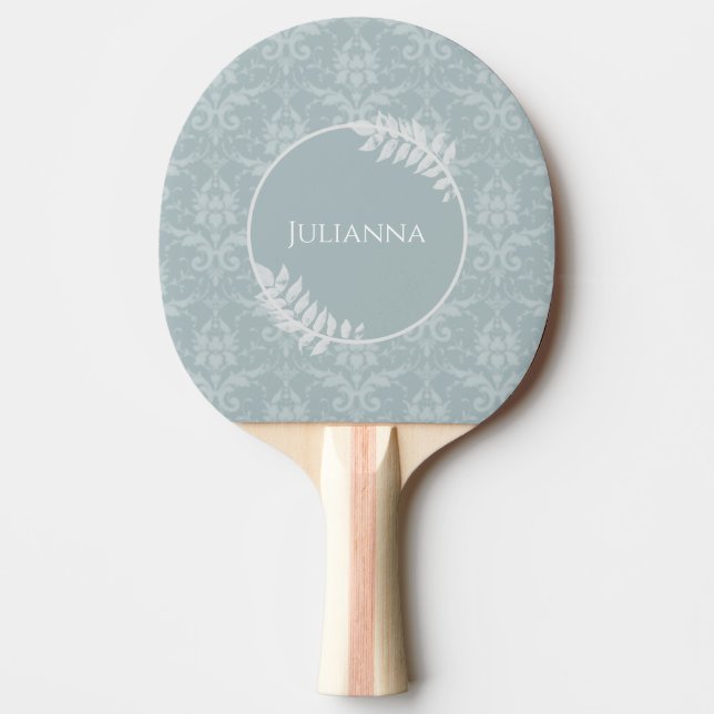 Raquete De Ping Pong Dusty Blue Elegant Damask Personalizado (Frente)