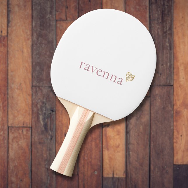 Raquete De Ping Pong Dusty Rose Personalized Name Gold Leopard Heart (Criador carregado)
