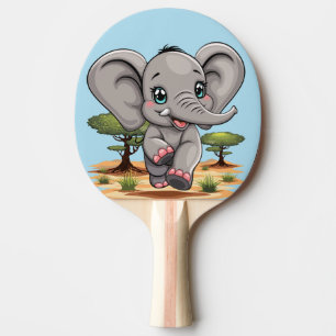 Raquete De Ping Pong Elefante Bebê Pulando Feliz em Savana Africana