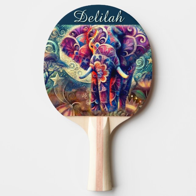 Raquete De Ping Pong Elefante Whimsso - Estrelas Noturnas Lua Personali (Frente)