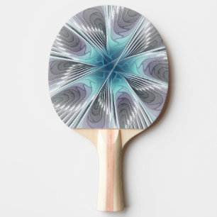 Raquete De Ping Pong Elegance Modern Blue Cinza White Fractal Art Flowe