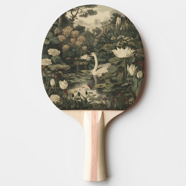 Raquete De Ping Pong Elegância Botânica - Cisne na Floresta (Frente)