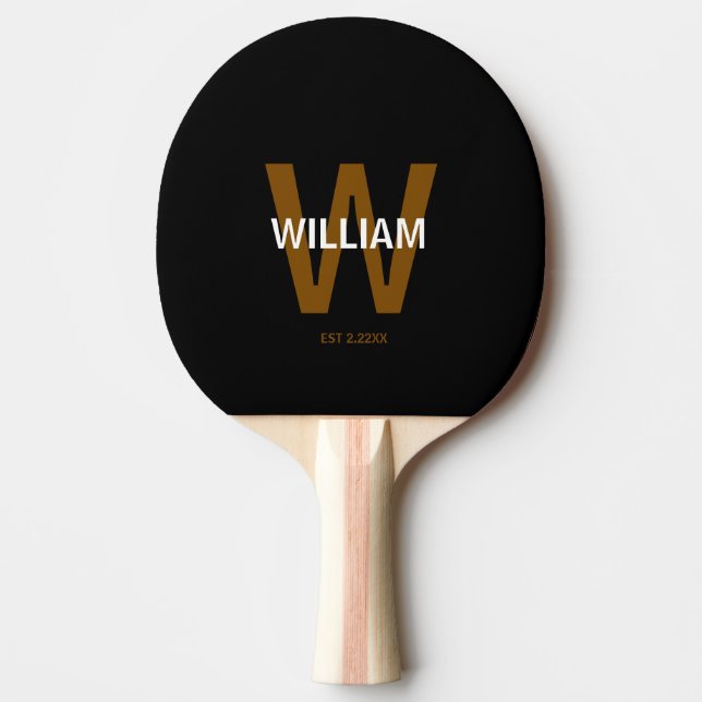 Raquete De Ping Pong Elegant Black &White Personalized Name Monogram (Frente)
