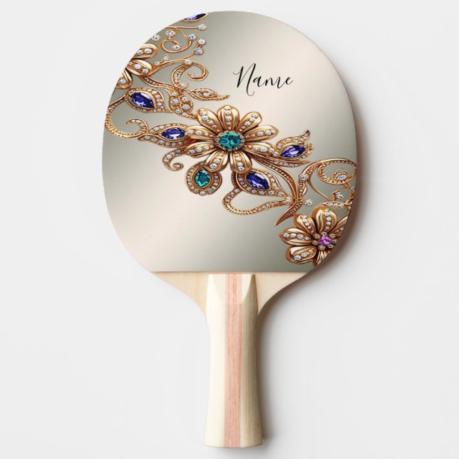Raquete De Ping Pong Elegant Gold Jewel Flowers Ping Pong Paddle (Frente)