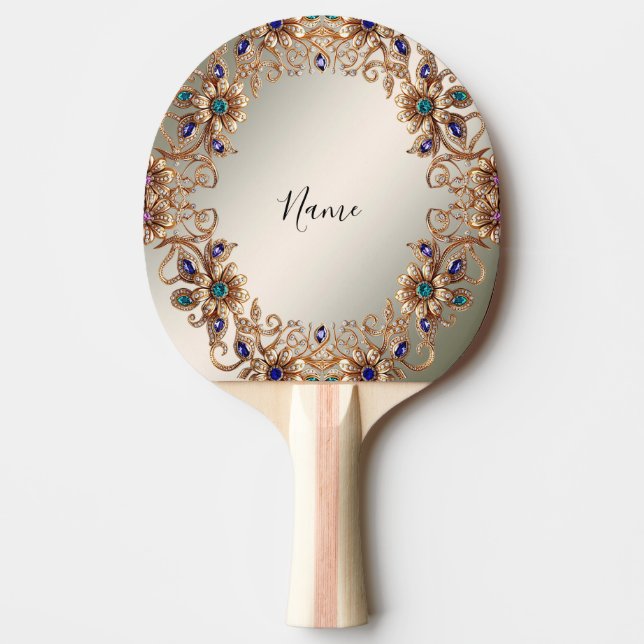 Raquete De Ping Pong Elegant Gold Jewel Flowers Ping Pong Paddle (Frente)