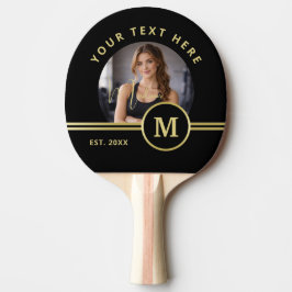 Raquete De Ping Pong Elegant Gold Signature Monogram with Photo