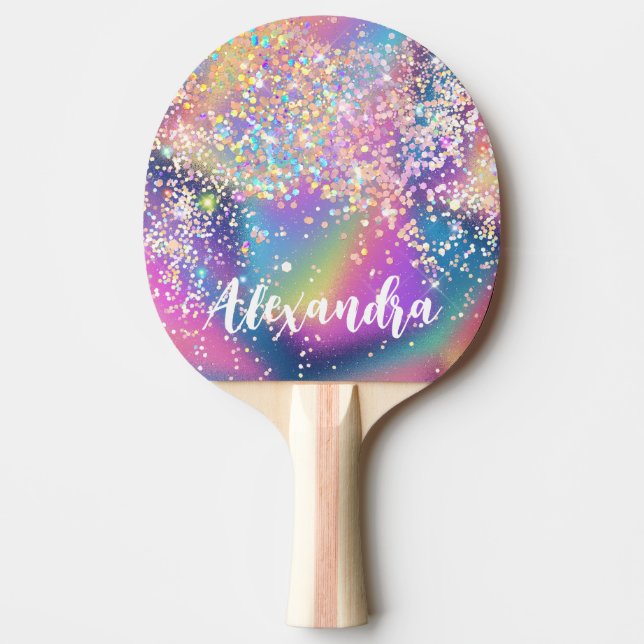 Raquete De Ping Pong Elegant Holographic Glitter Colorful (Frente)