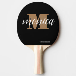 Raquete De Ping Pong Elegant Monogram Black Gold Script minimal