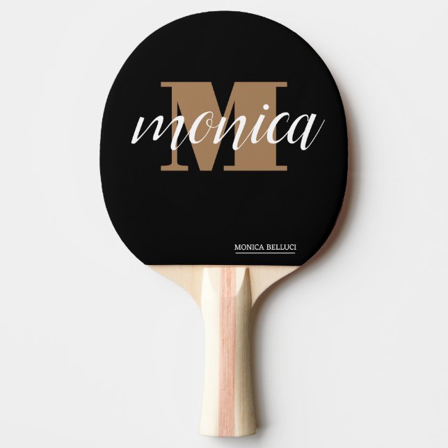 Raquete De Ping Pong Elegant Monogram Black Gold Script minimal (Frente)