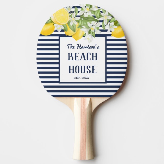 Raquete De Ping Pong Elegante Beach House Watercolor Lemon (Frente)