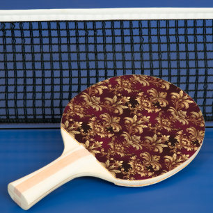 Raquete De Ping Pong Elegante Burgundy Damask - Vintage Barroco Floral