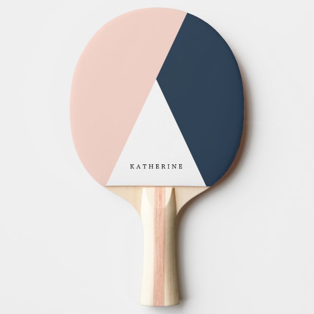 Raquete De Ping Pong Elegante coram triângulos geométricos do rosa & (Frente)