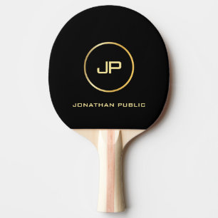 Raquete De Ping Pong Elegante de Monograma Dourado de Modelo preto pers