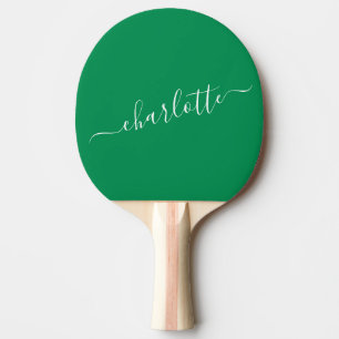 Raquete De Ping Pong Elegante Kelly Green Script Name Personalizado