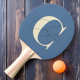 Raquete De Ping Pong Elegante Moderno de Meados do Século Monograma Azu