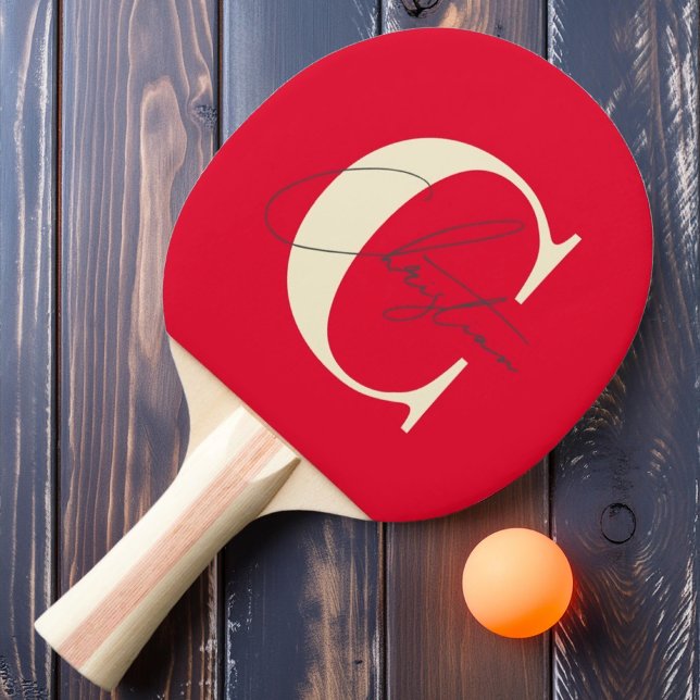 Raquete De Ping Pong Elegante Monograma do Século Médio, Cereja Pink (Criador carregado)