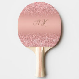 Raquete De Ping Pong Elegante Monograma Luxuoso com Brilho em Rosa Dour