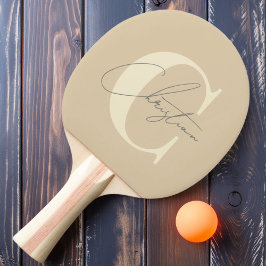 Raquete De Ping Pong Elegante Monograma Moderno de Meados do Século Dun