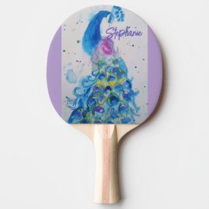 Raquete De Ping Pong Elegante Pavão Aquarela Cores Pastel Feminino