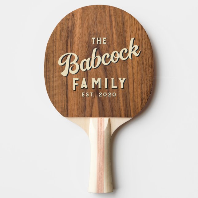 Raquete De Ping Pong Elm Wood Retro Family Name & Year (Frente)