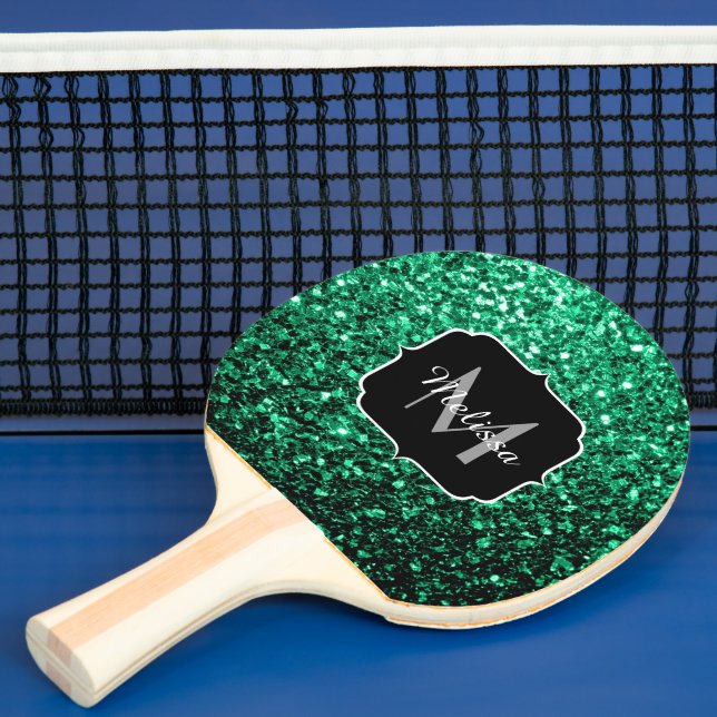 Raquete De Ping Pong Emerald Green faux glits brilha monograma (Insitu)