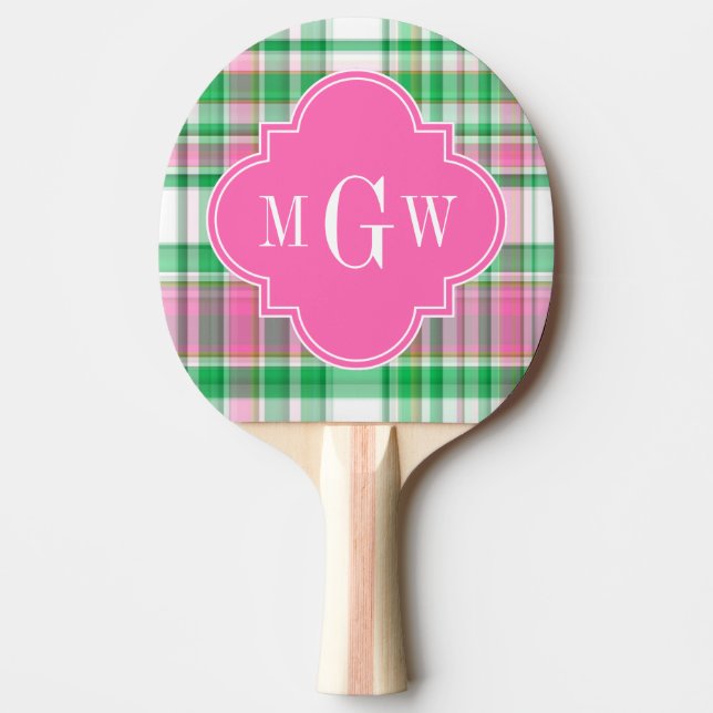 Raquete De Ping Pong Emerald Green Hot Pink Whirox Preppy Madras Monogr (Frente)