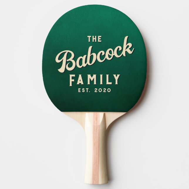 Raquete De Ping Pong Emerald Green Retro Family Name & Year (Frente)