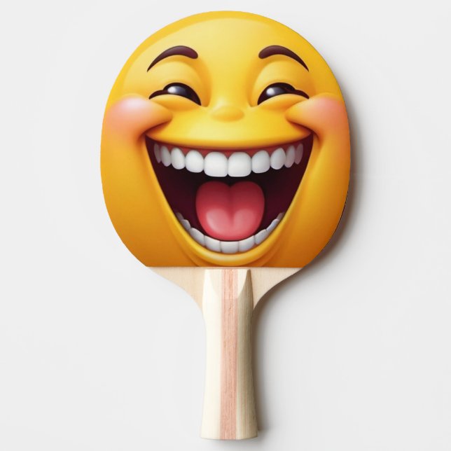 raquete de ping pong Emoji Amarelo 3D Rindo (Frente)