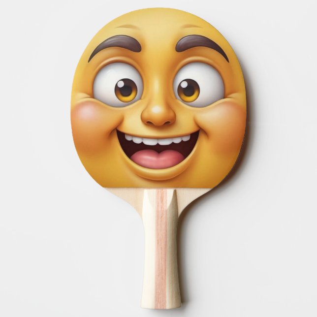 Raquete De Ping Pong Emoji Amarelo Feliz/Irritado 3D (Verso)