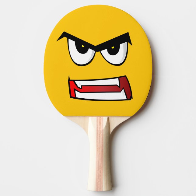 Raquete De Ping Pong Emoji Amarelo Muito Zangado (Frente)