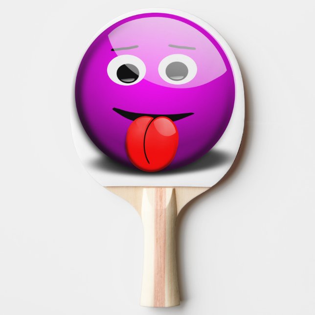 Raquete De Ping Pong Emoji Roxo - Rosto Engraçado (Frente)