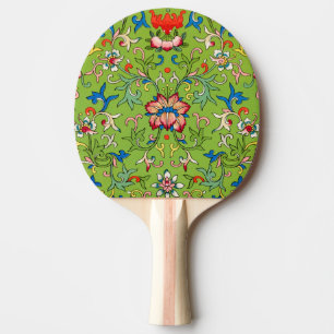 Raquete De Ping Pong Enfeite Vintage Owen Jones Chinês Verde Floral