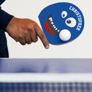 Raquete De Ping Pong Engraçado Azul Assustador Rosto Novidade Nome Pers