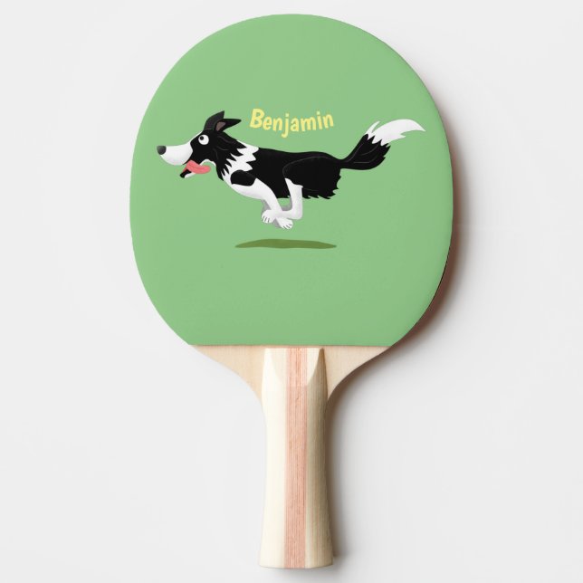 Raquete De Ping Pong Engraçado Cão da Borda Collie executando desenho a (Frente)