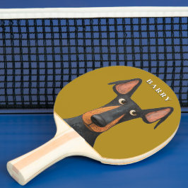 Raquete De Ping Pong Engraçado Doberman Negro Tan Mostard Amarelo
