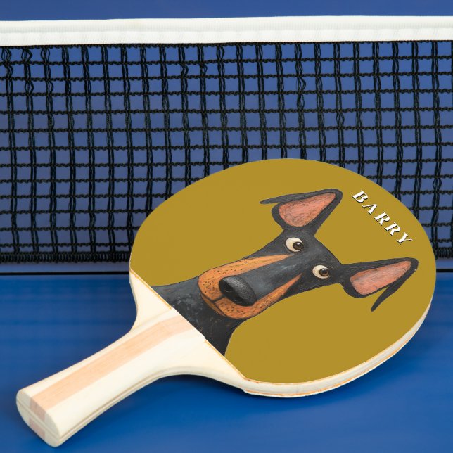Raquete De Ping Pong Engraçado Doberman Negro Tan Mostard Amarelo (Insitu)