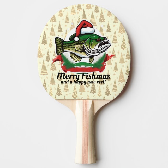 Raquete De Ping Pong Engraçado Feliz Natal Papais noeis de pesca (Frente)