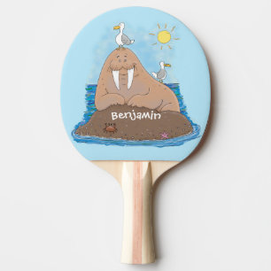 Raquete De Ping Pong Engraçado ilustração do desenho animado de morsa f