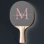 Raquete De Ping Pong Escrita Feminina com Monograma Cor-de-Rosa Blush d<br><div class="desc">Cinza Na moda Silver Moderno Rastilho  Rosa Rosa Rosa Rosa Rosa Rosa Monograma Nome do Script Elegante Ping Pong Pino</div>