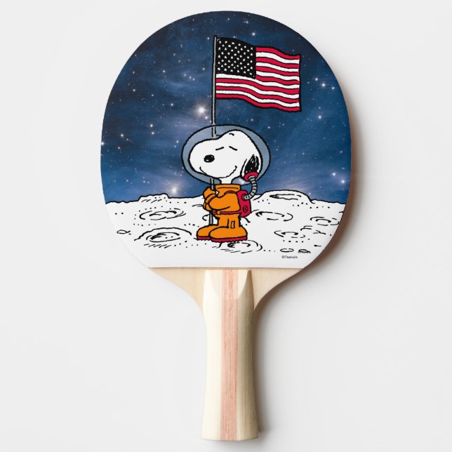 Raquete De Ping Pong ESPAÇO | Snoopy Com Astronauta De Bandeira (Frente)