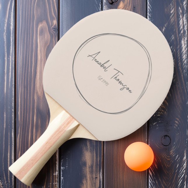 Raquete De Ping Pong Espanhol moderno do século médio, rosa com nome (Criador carregado)