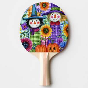 Raquete De Ping Pong Espantalhos e Abóboras, Halloween,