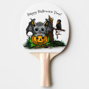 Raquete De Ping Pong Esperando o Halloween, Cute Bat e Raven