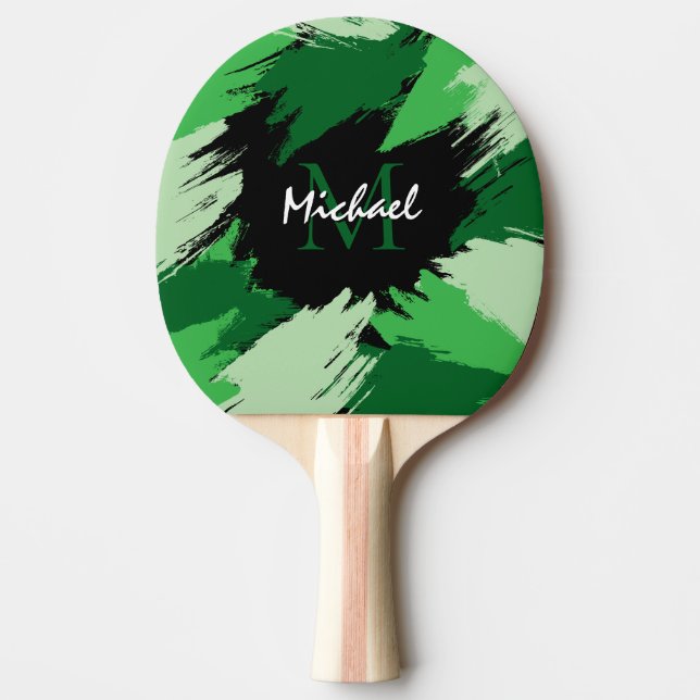 Raquete De Ping Pong Espessadas de pinceladas com nome verde com monogr (Frente)