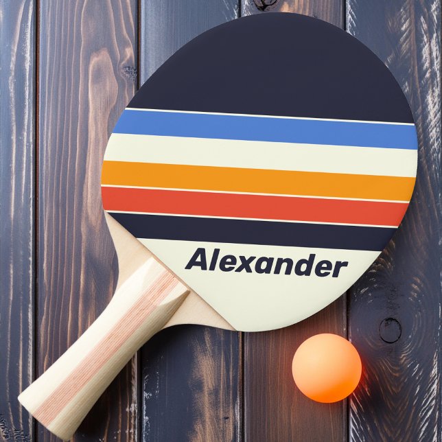 Raquete De Ping Pong Esporte Retro Cinco Listras com Nome (Criador carregado)
