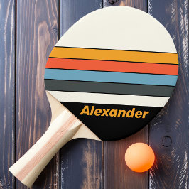 Raquete De Ping Pong Esporte Retro Faixas Arco-Íris Escuro com Nome