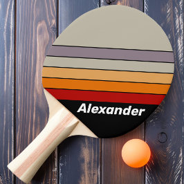 Raquete De Ping Pong Esporte Retro Vibe Listras de Arco-íris com Nome