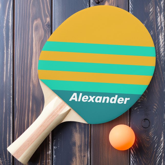 Raquete De Ping Pong Esporte Sunlit Seas Stripes com Nome (Criador carregado)